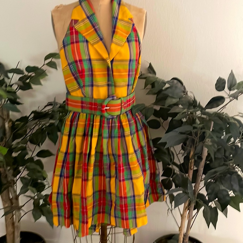 Plaid halter above knee ! Perfect summer dress! Belted. Great condition